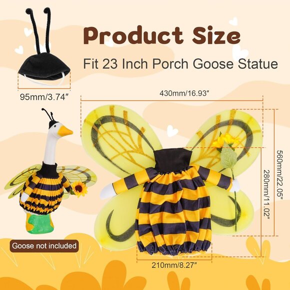 2Pcs Cute Yellow Bee Costume Set 23"/ 17"Porch Goose Fall Outfit for Theme Party - Picture 3 of 7